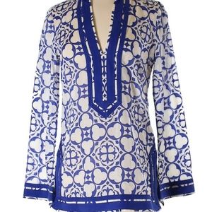 Tory Burch Blue and White Geometric Blouse